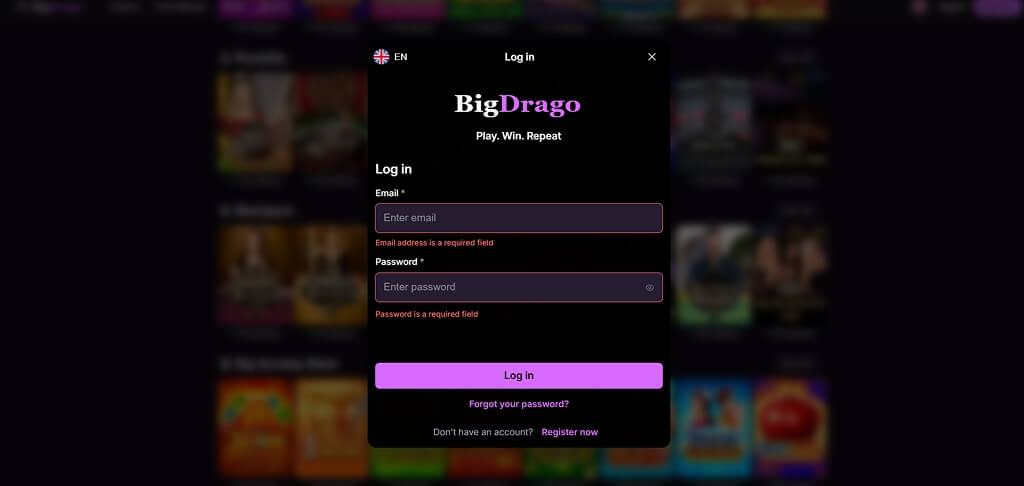 Accesso a BigDrago Casinò