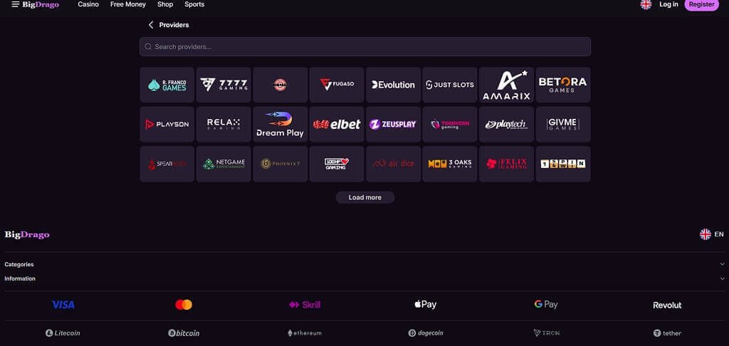 BigDrago Casino Game Providers