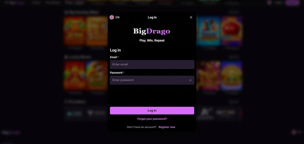 Connexion au casino BigDrago