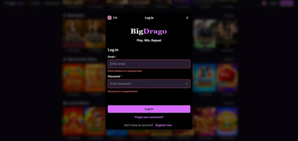 Inloggen bij BigDrago Casino