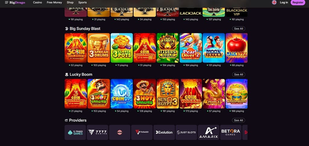 Interfaccia del Casinò BigDrago