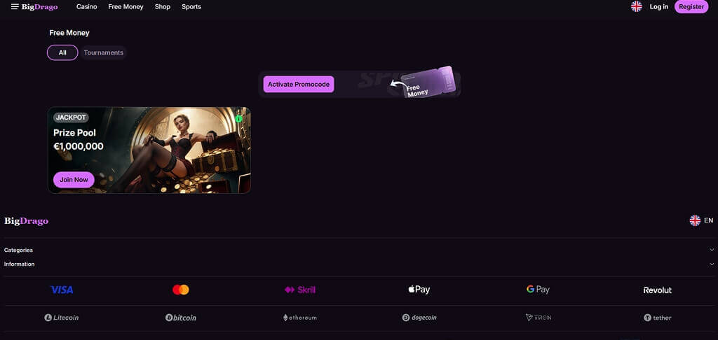 Promotie van het BigDrago Casino