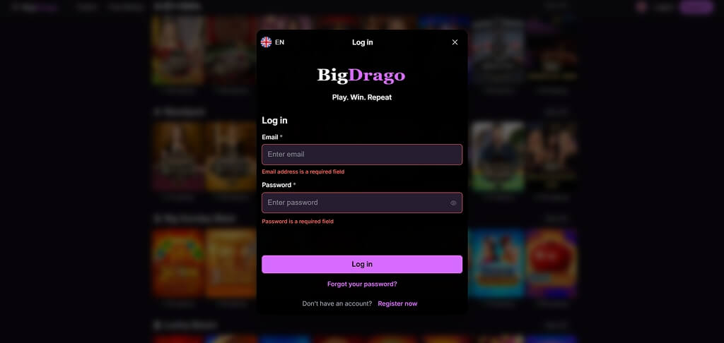 Σύνδεση στο καζίνο BigDrago